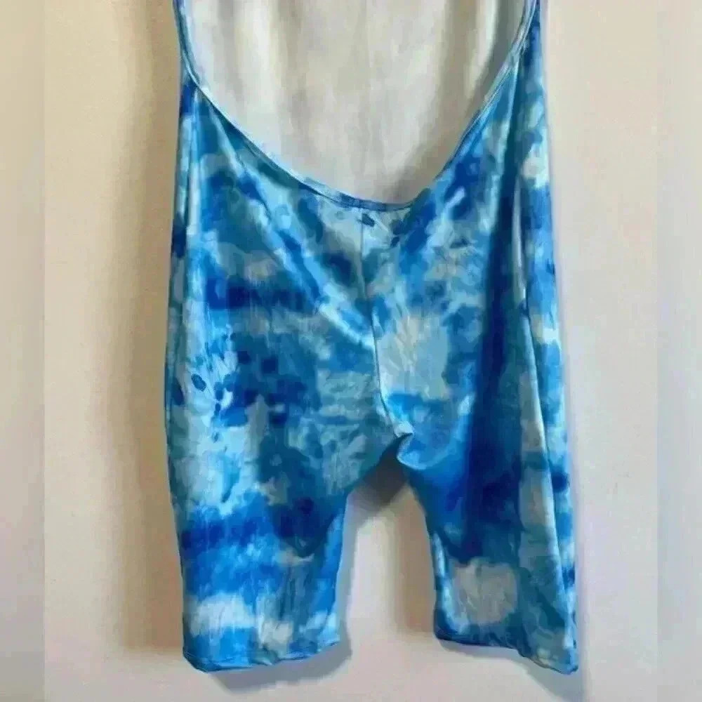 Fashion Nova Blue Tie Dye Swirl Biker Short Romper - Picture 5 of 7